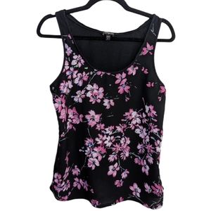 Express Black and Pink Floral Sleeveless Tank Top 🌸